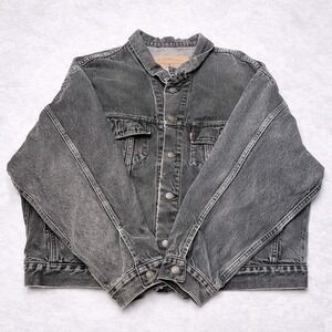 Levis Black Denim Trucker Jacket XL Vintage Faded Jean Jacket